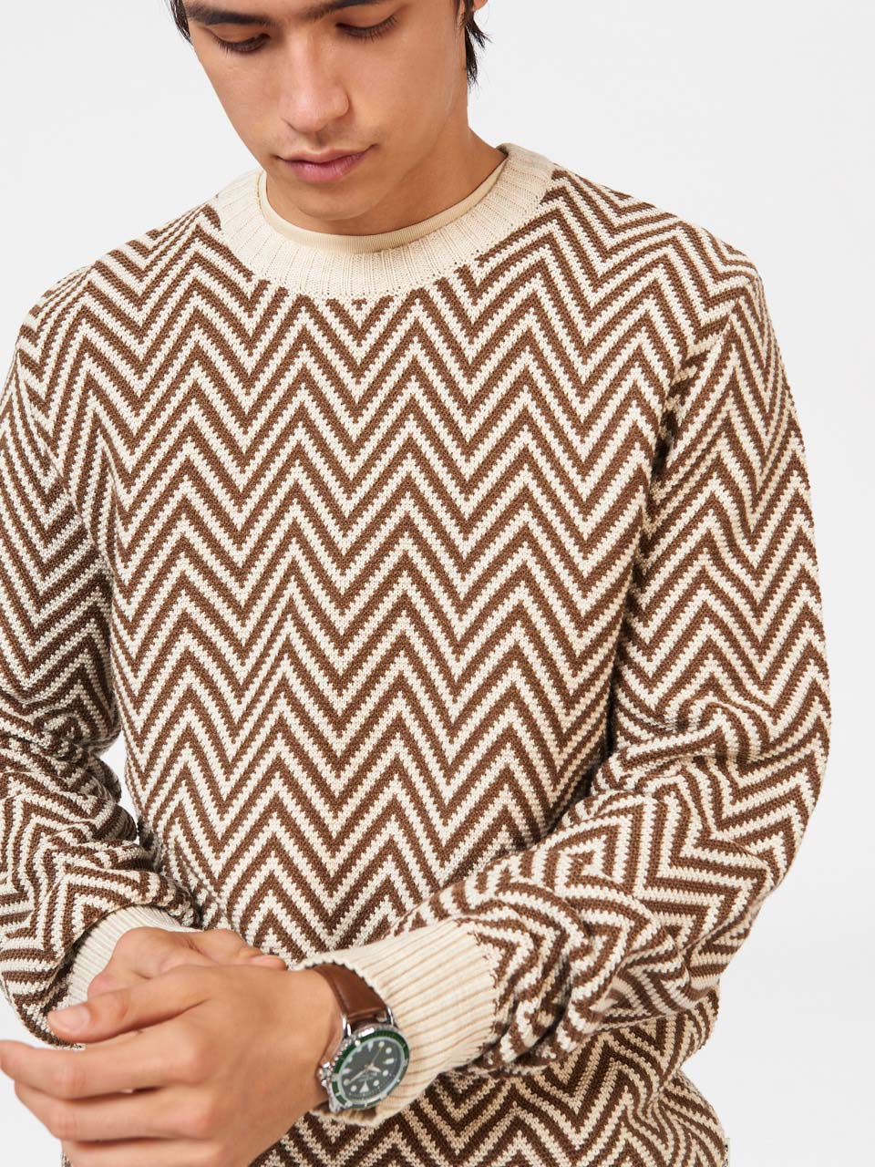 Knitwear Ben Sherman Chevron Jacquard Crewneck Blanche | QTZ-60001658